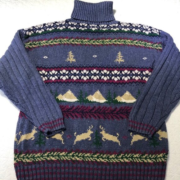 VTG Woolrich Wool blend Blue sweater Christmas Trees Reindeer Women Size Small - Picture 2 of 8